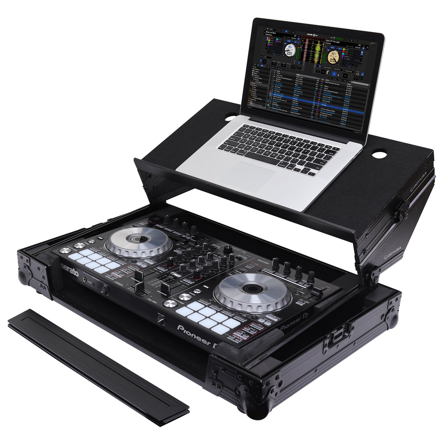 Odyssey FZGSADDJSR2BL - Black Pioneer DDJ-SR / DDJ-SR2 Flight Case with Angle Glide Platform