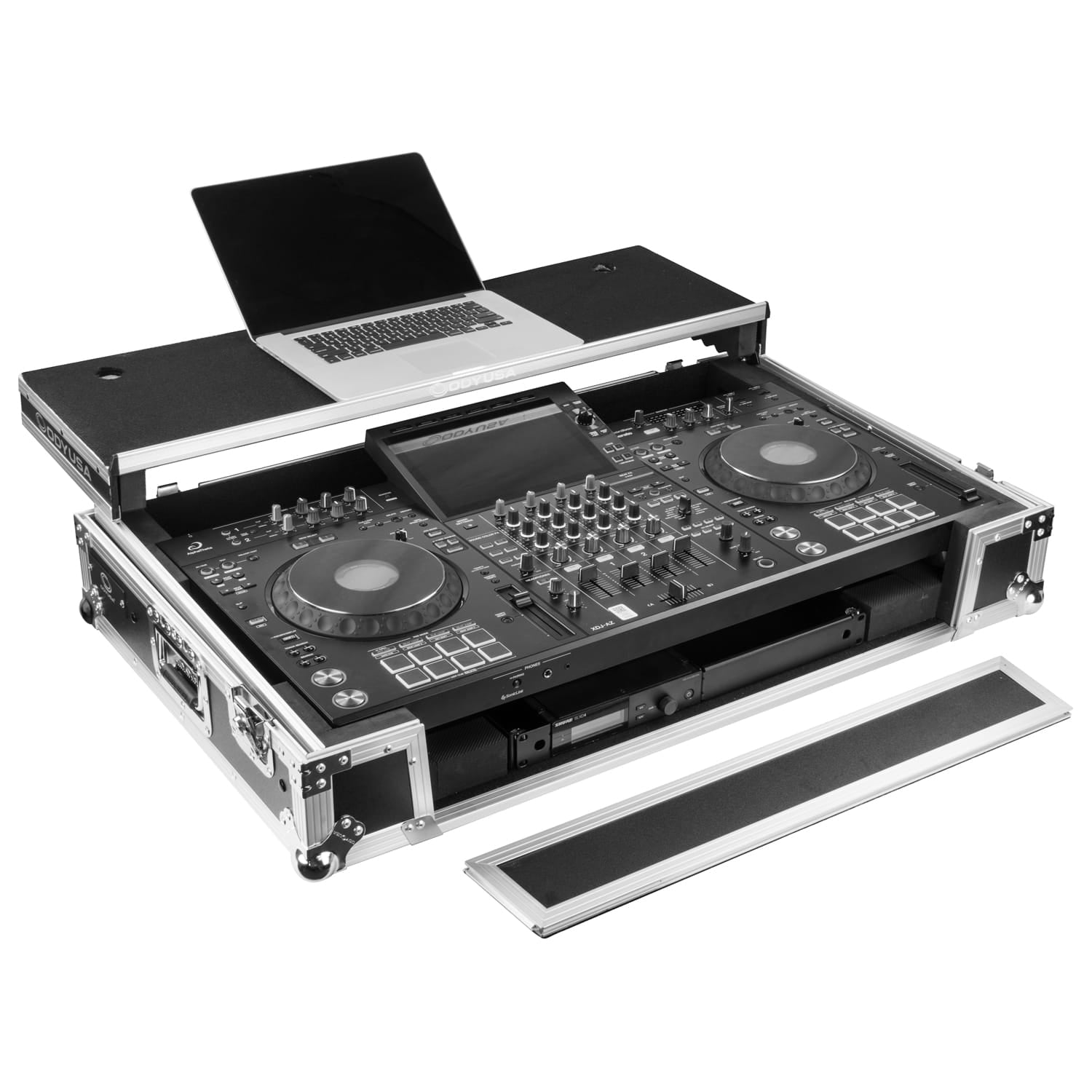 Odyssey FZGSATXDJAZW - AlphaTheta XDJ-AZ Dual 1U Rack Space Flight Case with Glide Style Laptop Platform and Wheels