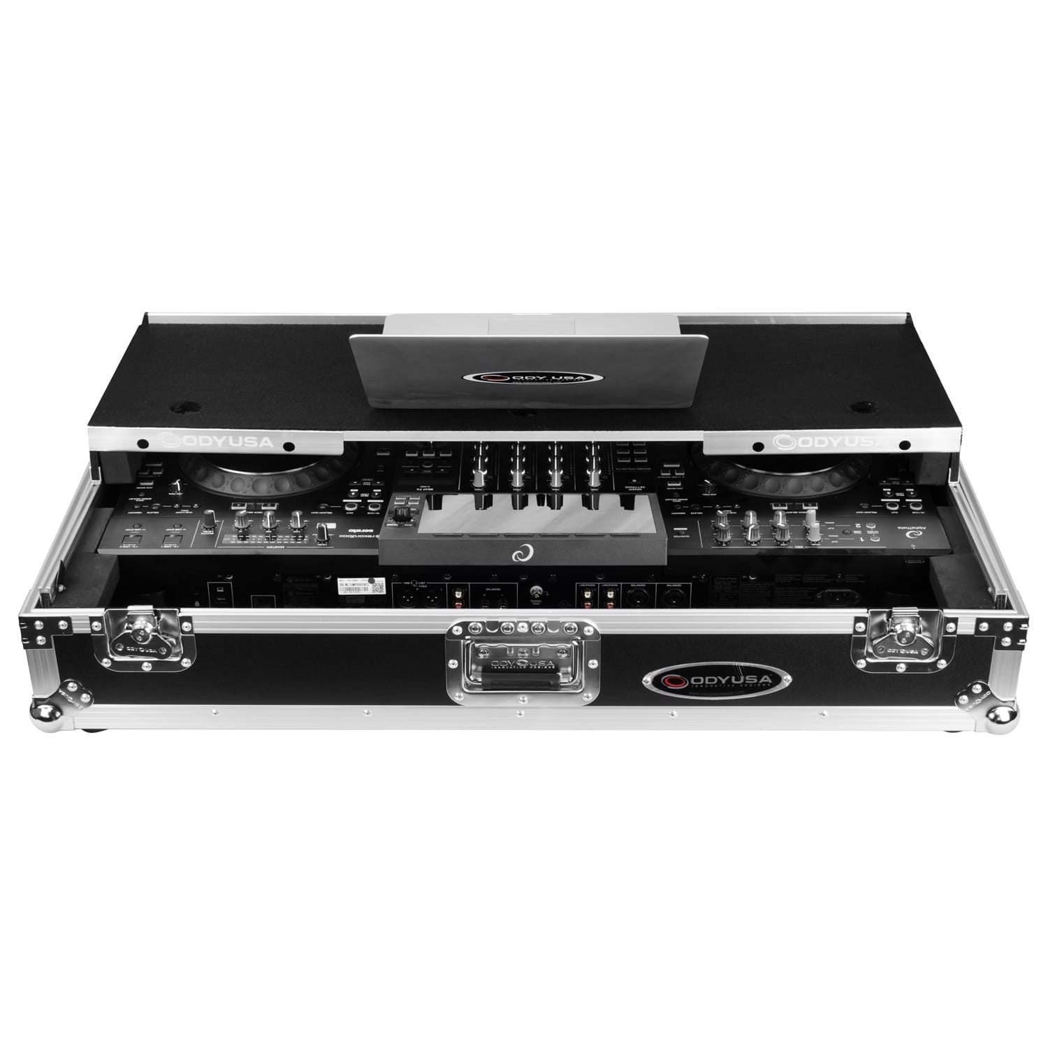 Odyssey FZGSATXDJAZW - AlphaTheta XDJ-AZ Dual 1U Rack Space Flight Case with Glide Style Laptop Platform and Wheels