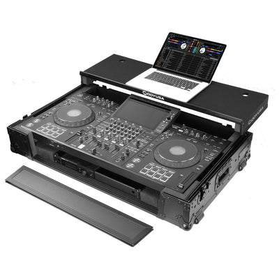 Odyssey FZGSATXDJAZWBL - AlphaTheta XDJ-AZ Dual 1U Rack Space Black Label Flight Case with Glide Style Laptop Platform and Wheels