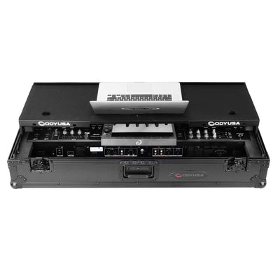 Odyssey FZGSATXDJAZWBL - AlphaTheta XDJ-AZ Dual 1U Rack Space Black Label Flight Case with Glide Style Laptop Platform and Wheels