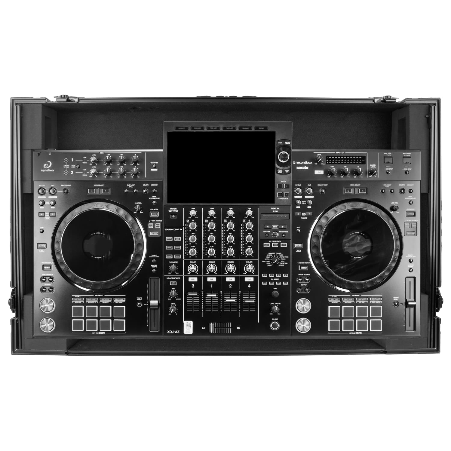 Odyssey FZGSATXDJAZWBL - AlphaTheta XDJ-AZ Dual 1U Rack Space Black Label Flight Case with Glide Style Laptop Platform and Wheels