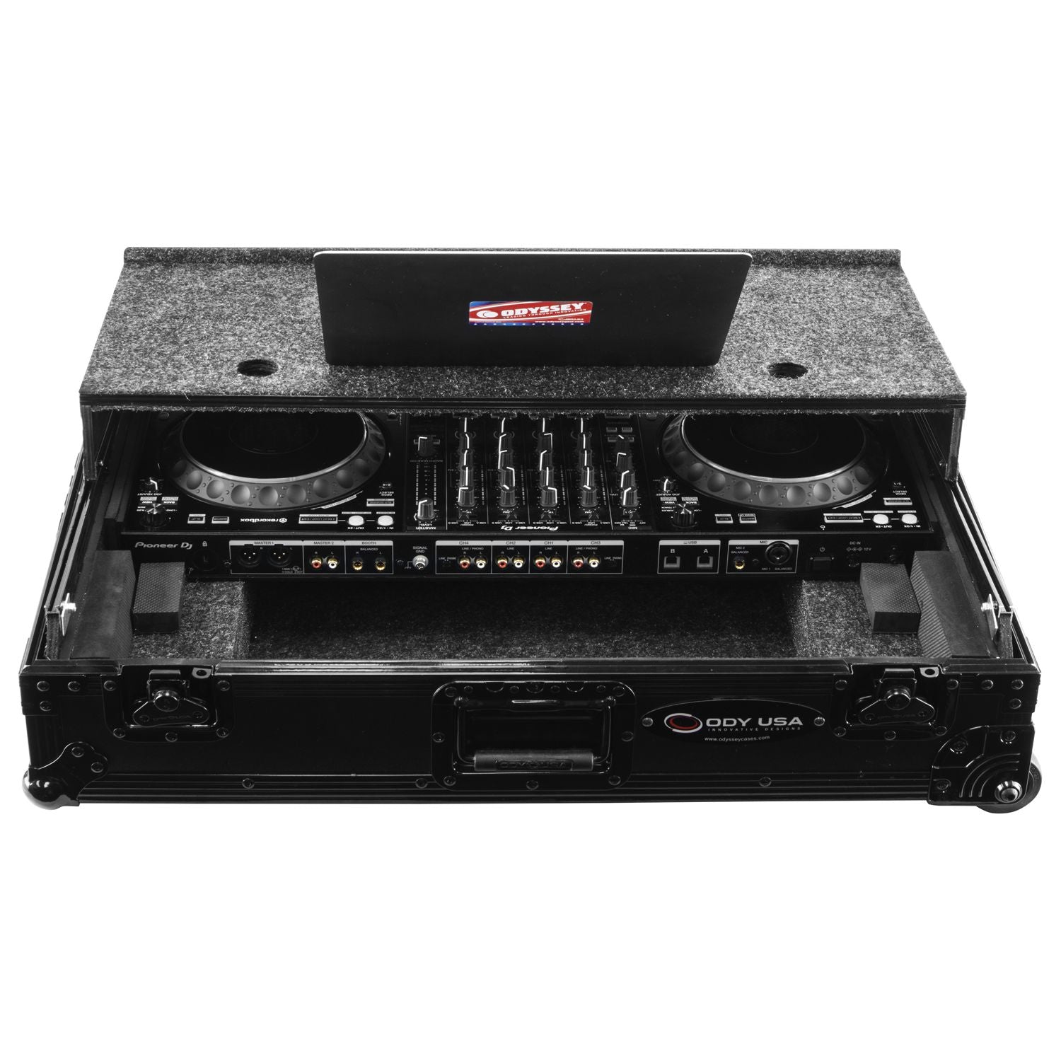 Odyssey FZGSDDJ1000BL1UCW - Pioneer DDJ-1000 / DDJ-1000SRT 1U Case in Black with Patented Glide Platform and Corner Wheels