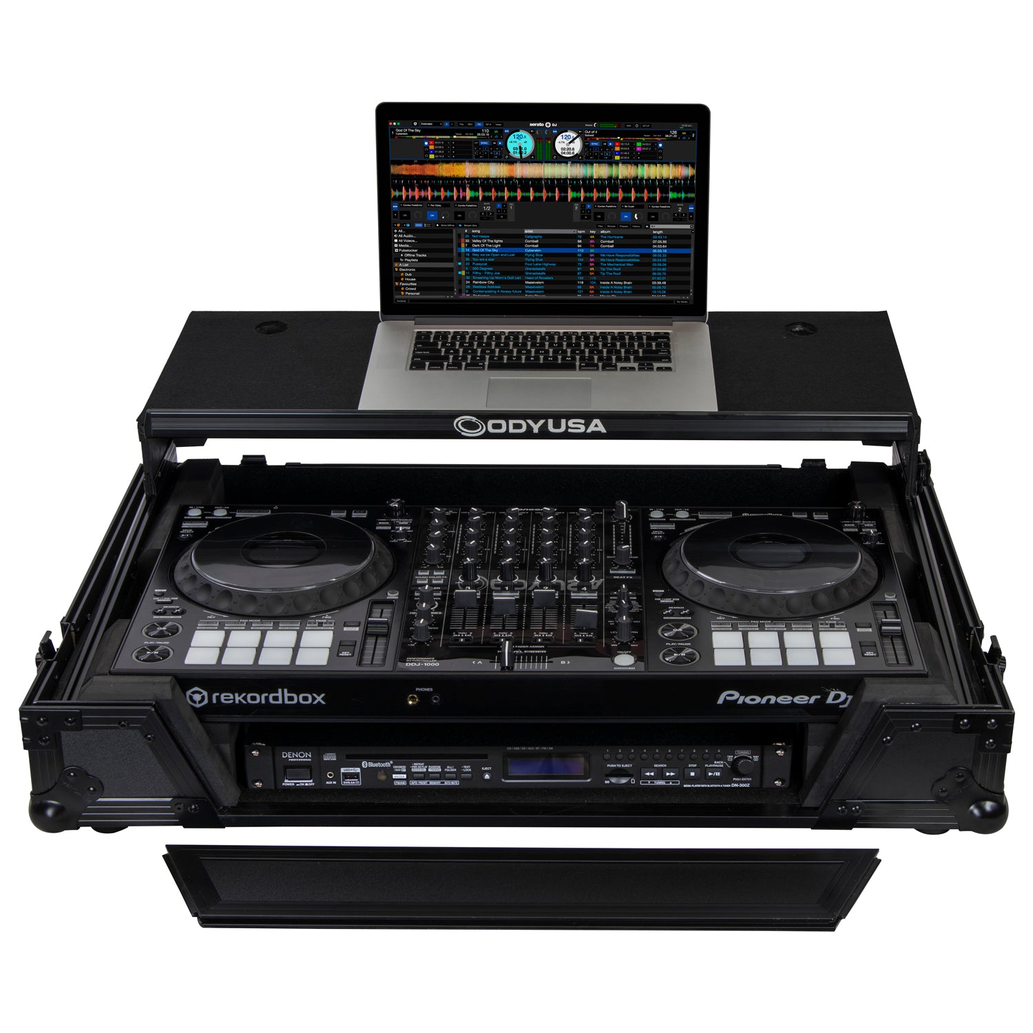 Odyssey FZGSDDJ1000W1BL - Pioneer DDJ-1000 / DDJ-1000SRT Case in Black with 1U Rack Space and Patented Glide Platform