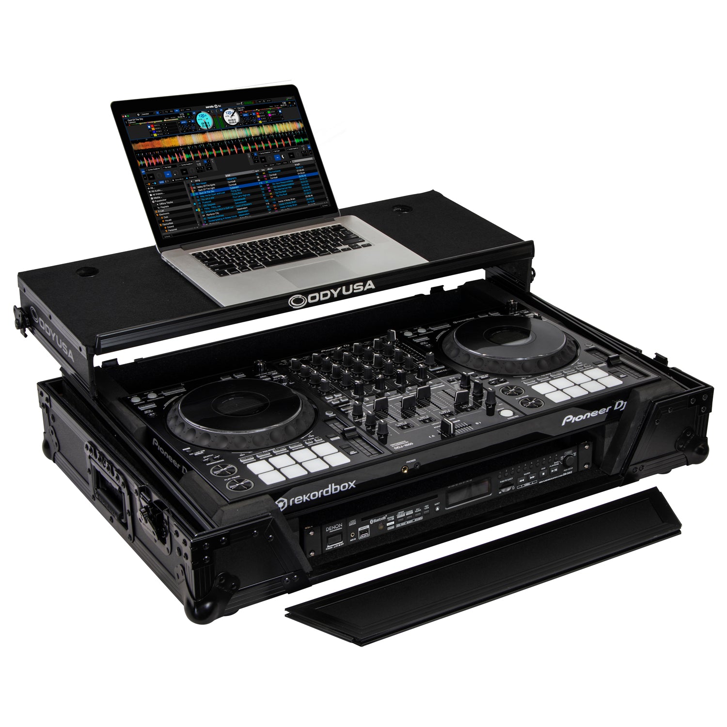Odyssey FZGSDDJ1000W1BL - Pioneer DDJ-1000 / DDJ-1000SRT Case in Black with 1U Rack Space and Patented Glide Platform