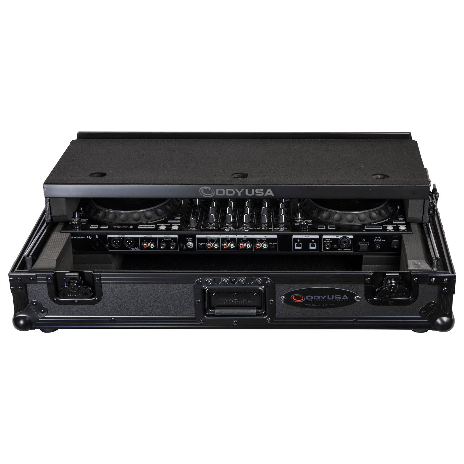 Odyssey FZGSDDJ1000W1BL - Pioneer DDJ-1000 / DDJ-1000SRT Case in Black with 1U Rack Space and Patented Glide Platform