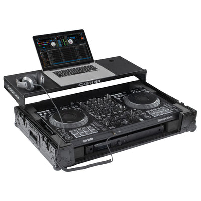 Odyssey FZGSDDJFLX10CWBL - Black Label, 1U Flight Case for the Pioneer DJ DDJ-FLX10 Controller with Glide Style Laptop Platform and Corner Wheels (CONTROLLER NOT INCLUDED)