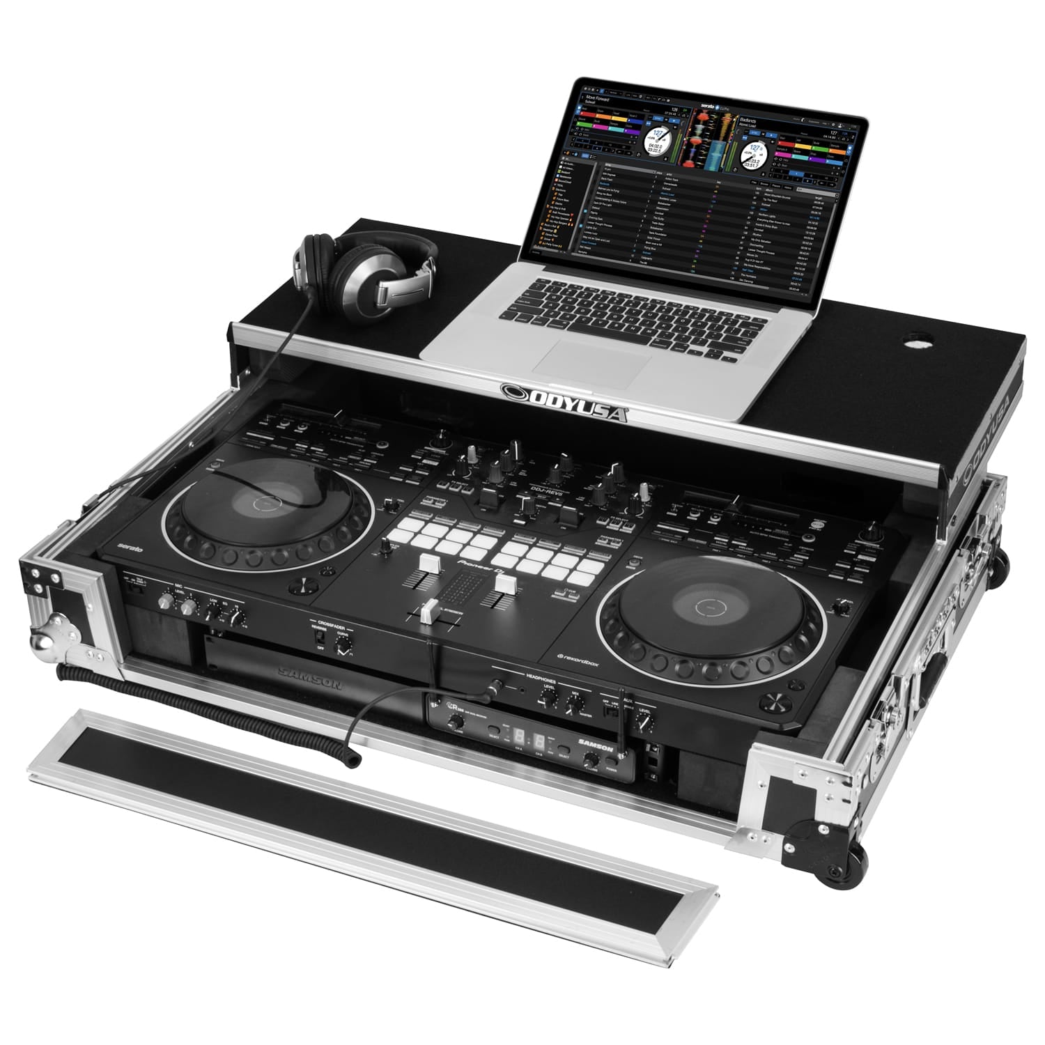 Odyssey FZGSDDJREV5CW - Odyssey DDJ-REV5 1U Flight Case with Glide Style Laptop Platform and Corner Wheels