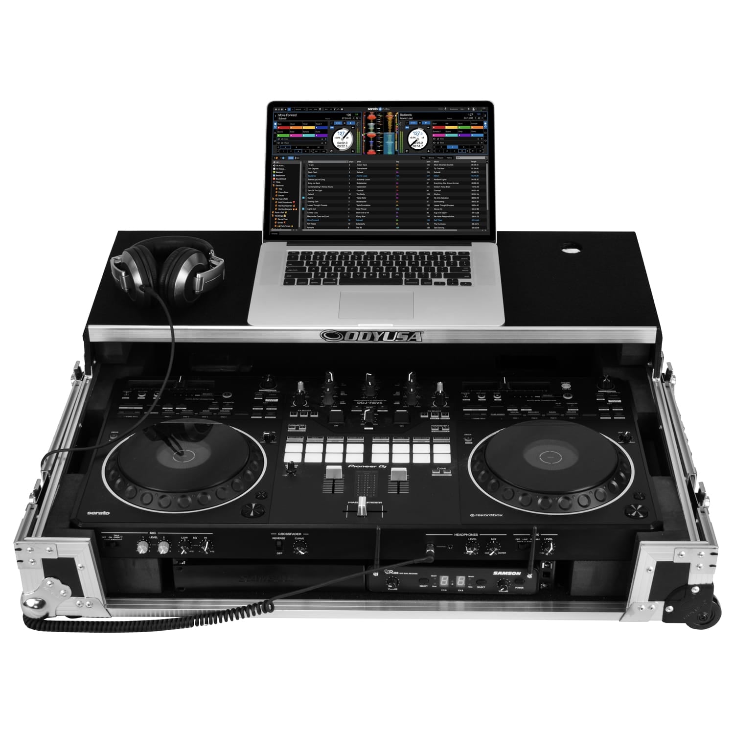 Odyssey FZGSDDJREV5CW - Odyssey DDJ-REV5 1U Flight Case with Glide Style Laptop Platform and Corner Wheels