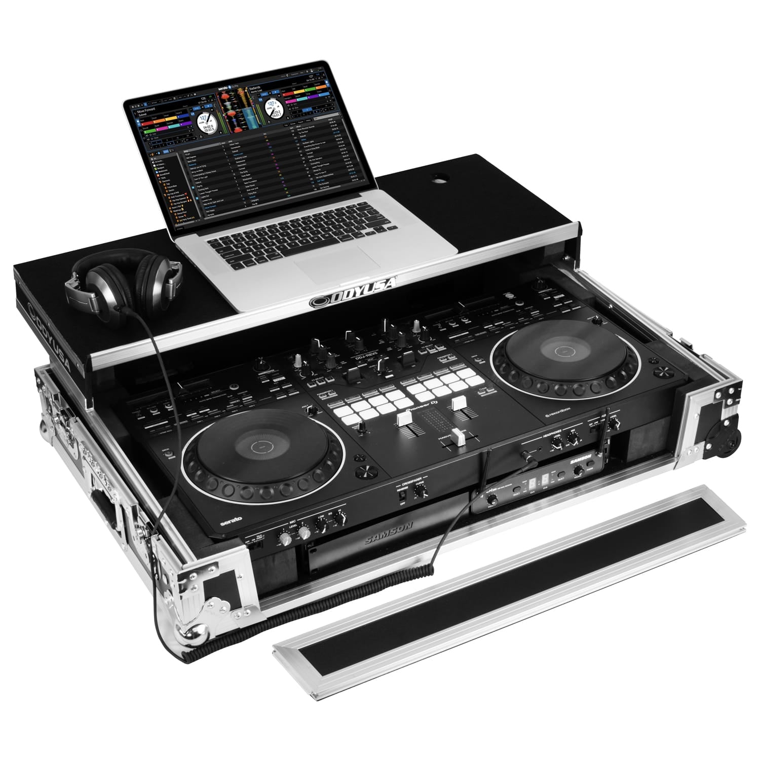 Odyssey FZGSDDJREV5CW - Odyssey DDJ-REV5 1U Flight Case with Glide Style Laptop Platform and Corner Wheels