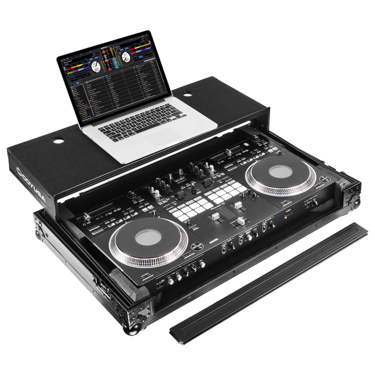 Odyssey FZGSDDJREV7WBL - Pioneer DDJ-REV7 Black Glide Style Flight Case with Wheels and Laptop Platform