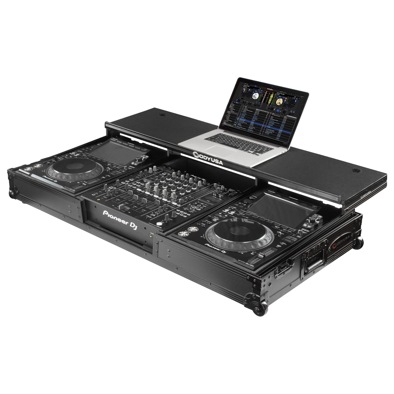 Odyssey FZGSDJMA9CDJWBL - Odyssey Glide Style Black Label DJ Coffin Flight Case with Wheels for DJM-A9 and CDJ-3000 or Similar Size Gear