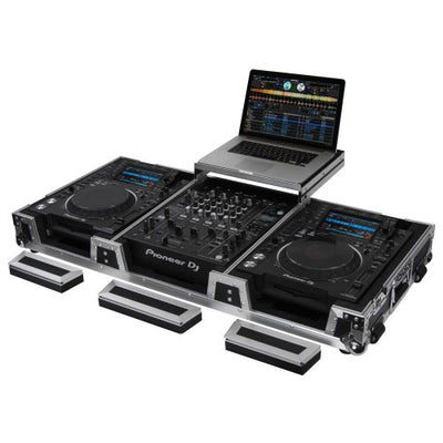 Odyssey FZGSL12CDJWR - Low Profile 12" Format DJ Mixer and Two Large Format Media Players Flight Coffin Case with Wheels and Glide Platform