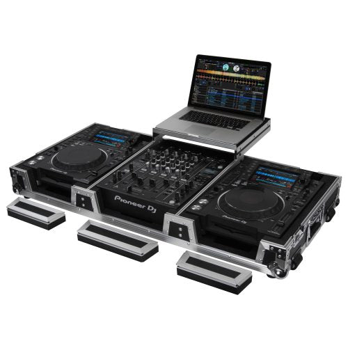 Odyssey FZGSL12CDJWR - Low Profile 12" Format DJ Mixer and Two Large Format Media Players Flight Coffin Case with Wheels and Glide Platform