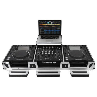 Odyssey FZGSL12CDJWR - Low Profile 12" Format DJ Mixer and Two Large Format Media Players Flight Coffin Case with Wheels and Glide Platform