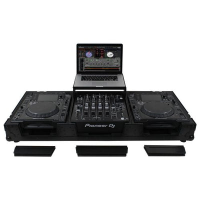 Odyssey FZGSL12CDJWRBL - Black Low Profile 12" Format DJ Mixer and Two Large Format Media Players Flight Coffin Case with Wheels and Glide Platform