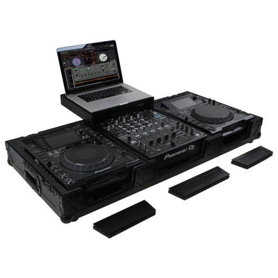 Odyssey FZGSL12CDJWRBL - Black Low Profile 12" Format DJ Mixer and Two Large Format Media Players Flight Coffin Case with Wheels and Glide Platform