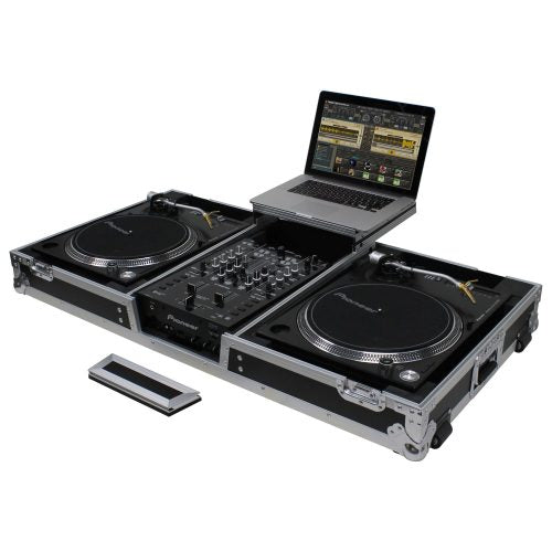 Odyssey FZGSLBM10WR - Low Profile 10" Format DJ Mixer and Two Battle Position Turntables Flight Coffin Case with Wheels and Glide Platform