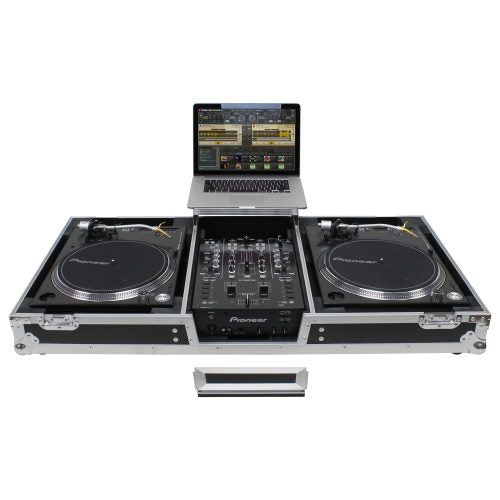 Odyssey FZGSLBM10WR - Low Profile 10" Format DJ Mixer and Two Battle Position Turntables Flight Coffin Case with Wheels and Glide Platform