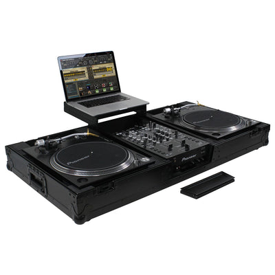 Odyssey FZGSLBM10WRBL - Black Low Profile 10" Format DJ Mixer and Two Battle Position Turntables Flight Coffin Case with Wheels and Glide Platform.