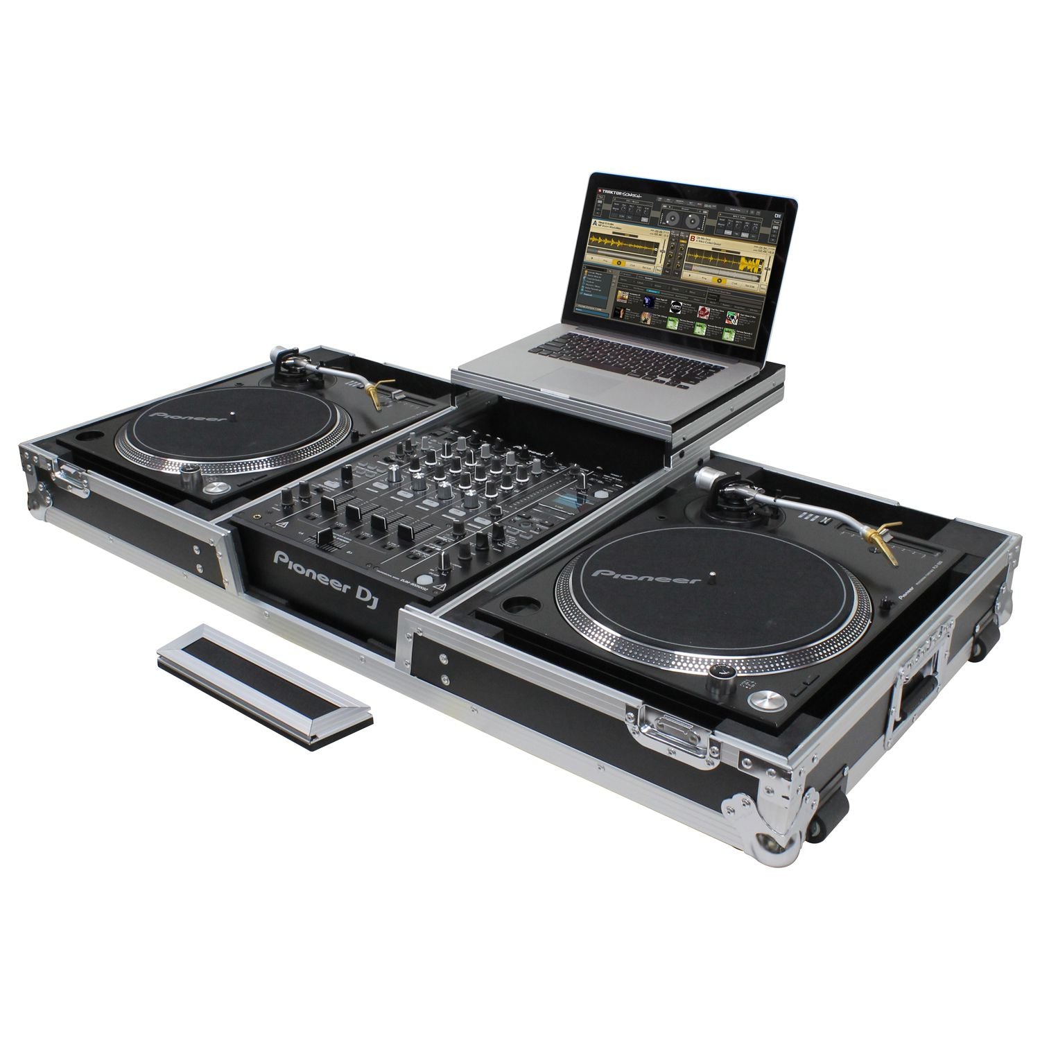 Odyssey FZGSLBM12WR - Low Profile 12" Format DJ Mixer and Two Battle Position Turntables Flight Coffin Case with Wheels and Glide Platform.