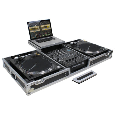 Odyssey FZGSLBM12WR - Low Profile 12" Format DJ Mixer and Two Battle Position Turntables Flight Coffin Case with Wheels and Glide Platform.