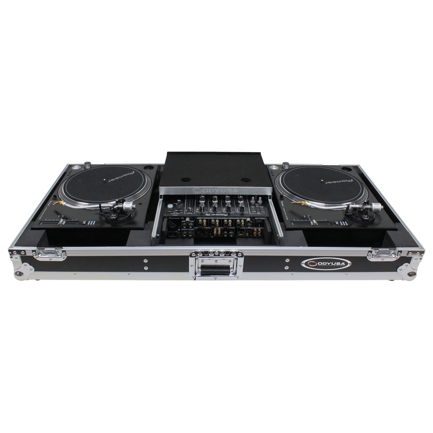Odyssey FZGSLBM12WR - Low Profile 12" Format DJ Mixer and Two Battle Position Turntables Flight Coffin Case with Wheels and Glide Platform.