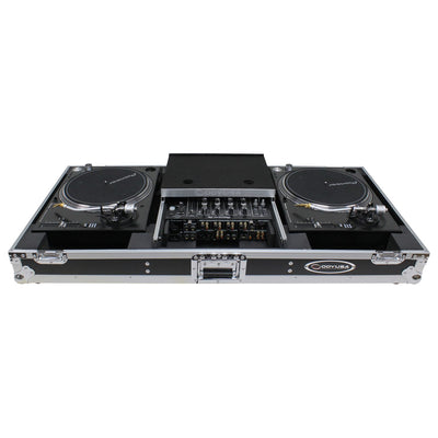Odyssey FZGSLBM12WR - Low Profile 12" Format DJ Mixer and Two Battle Position Turntables Flight Coffin Case with Wheels and Glide Platform.