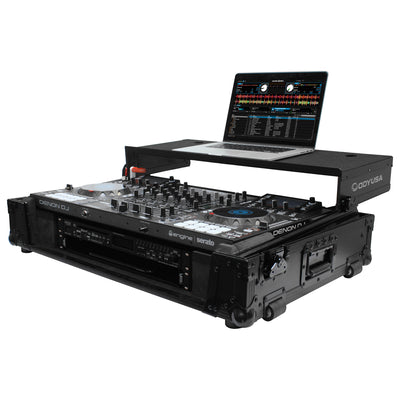Odyssey FZGSMCX8000W2BL - Black Denon MCX8000 Flight Case with 2U Rack Space, Wheels, and Glide Platform