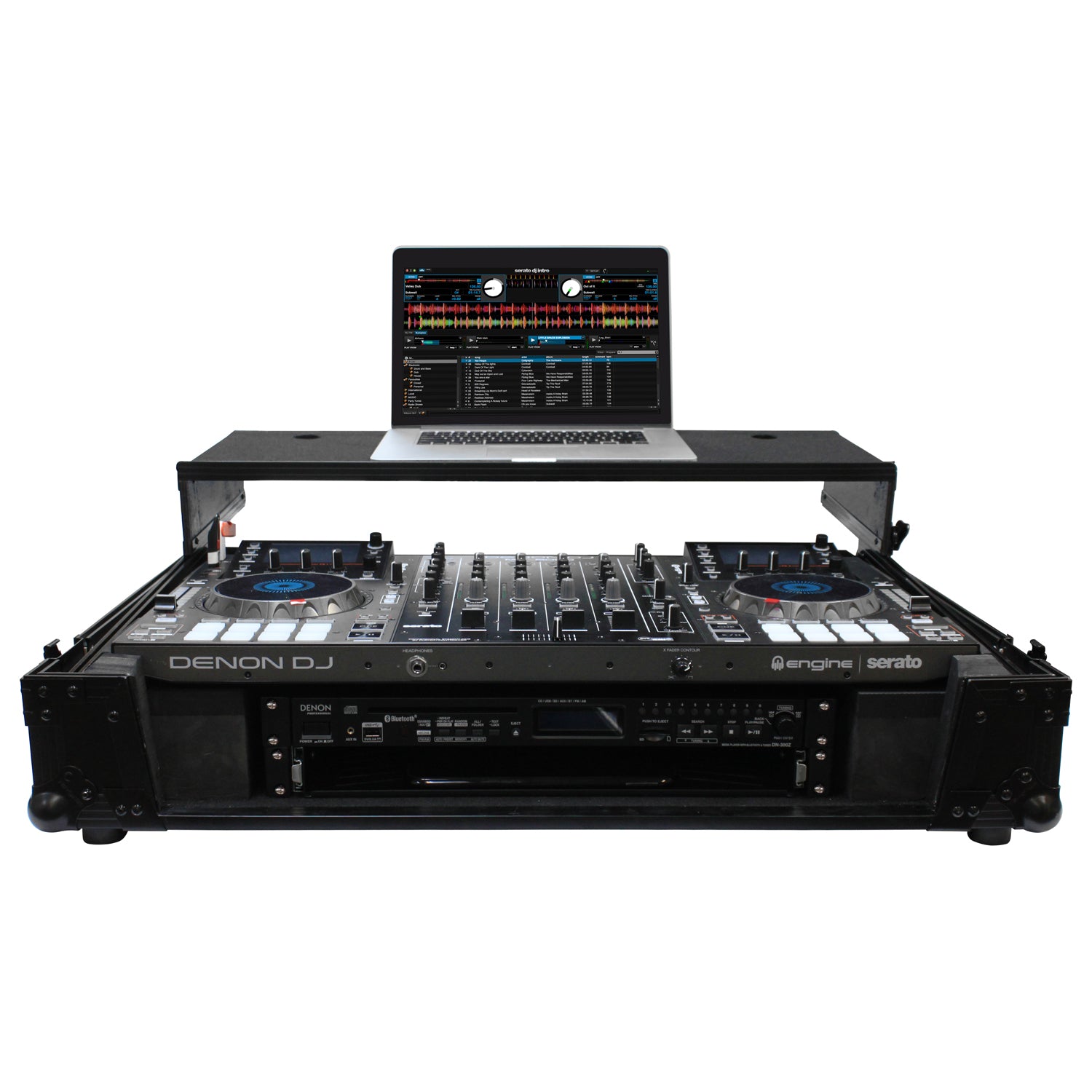 Odyssey FZGSMCX8000W2BL - Black Denon MCX8000 Flight Case with 2U Rack Space, Wheels, and Glide Platform