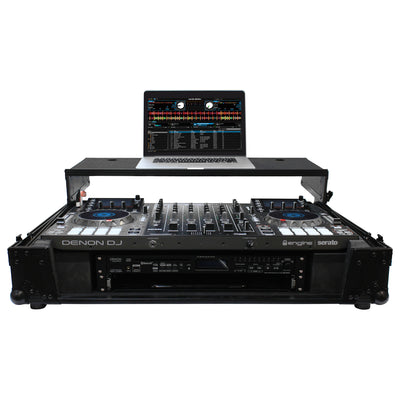 Odyssey FZGSMCX8000W2BL - Black Denon MCX8000 Flight Case with 2U Rack Space, Wheels, and Glide Platform