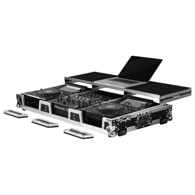 Odyssey FZGSP12CDJW2 - Universal 12″ Format DJ Mixer and Two Large Format Media Players Flight Coffin Case with Full Glide Platform