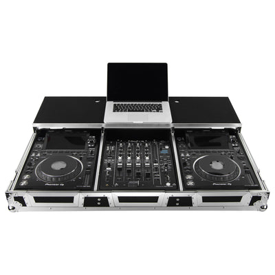 Odyssey FZGSP12CDJW2 - Universal 12″ Format DJ Mixer and Two Large Format Media Players Flight Coffin Case with Full Glide Platform