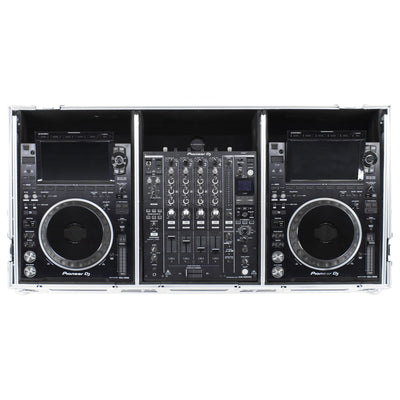 Odyssey FZGSP12CDJW2 - Universal 12″ Format DJ Mixer and Two Large Format Media Players Flight Coffin Case with Full Glide Platform