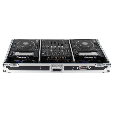 Odyssey FZGSP12CDJW2 - Universal 12″ Format DJ Mixer and Two Large Format Media Players Flight Coffin Case with Full Glide Platform