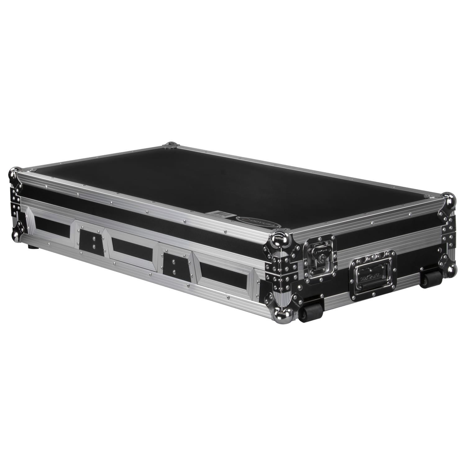 Odyssey FZGSP12CDJW2 - Universal 12″ Format DJ Mixer and Two Large Format Media Players Flight Coffin Case with Full Glide Platform