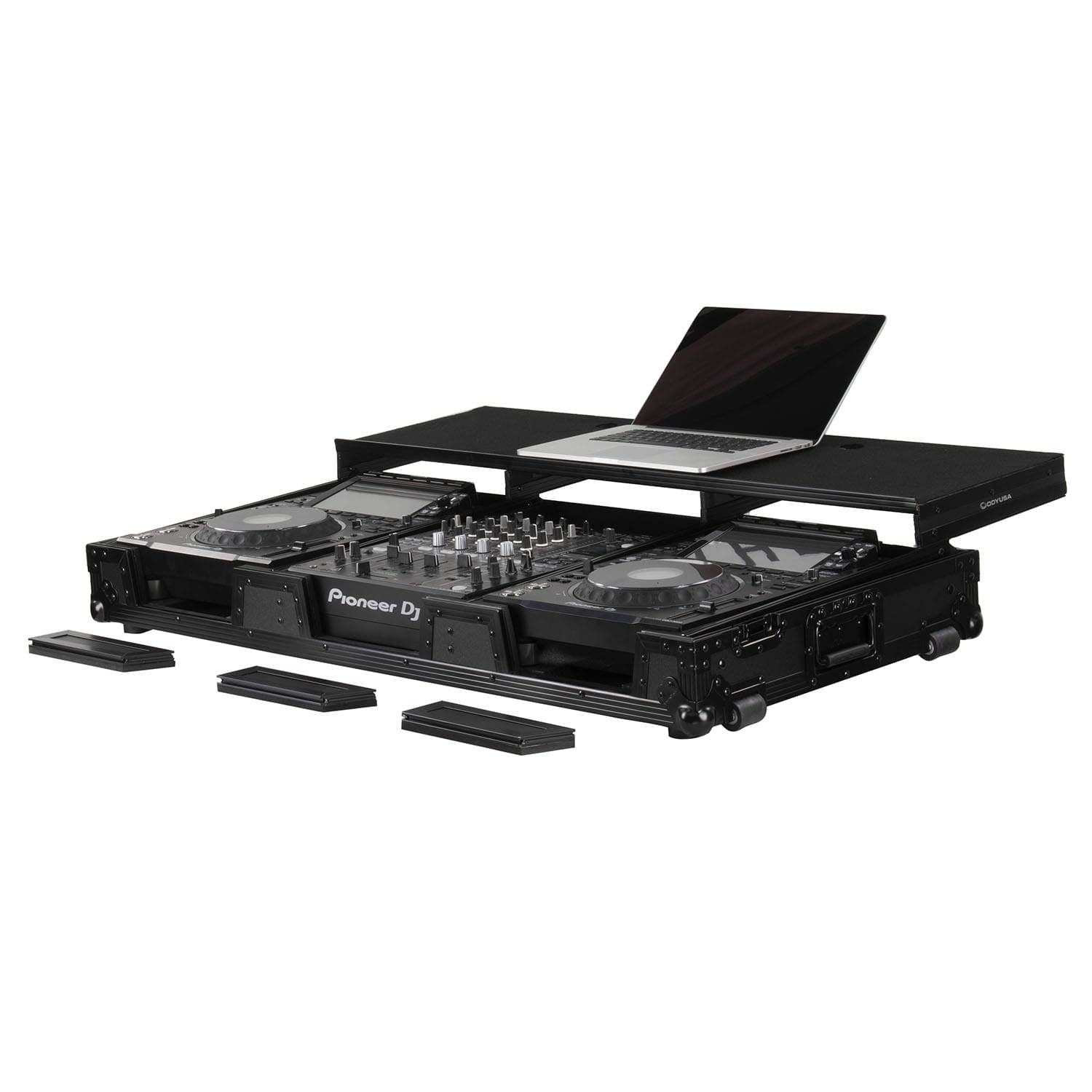 Odyssey FZGSP12CDJW2BL - Odyssey Full Glide Platform Black Label DJ Coffin Flight Case for 12″ Format DJ Mixer and Two Large Format Media Players