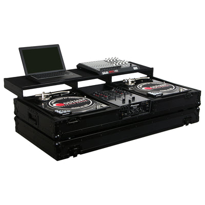 Odyssey FZGSPBM10WBL - Universal Black 10" Format DJ Mixer and Two Battle Position Turntables Flight Coffin Case with Full Glide Platform.