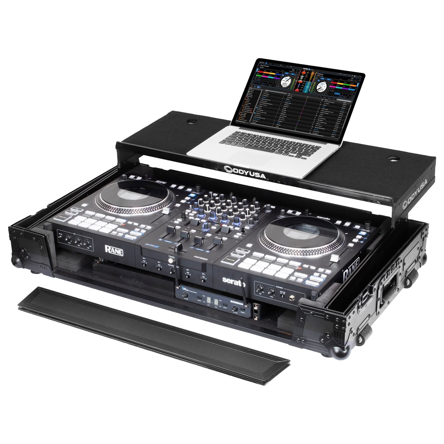 Odyssey FZGSPERFORMERW1BL - RANE PERFORMER Black Label 1U Flight Case with Glide Style Laptop Platform and Wheels.