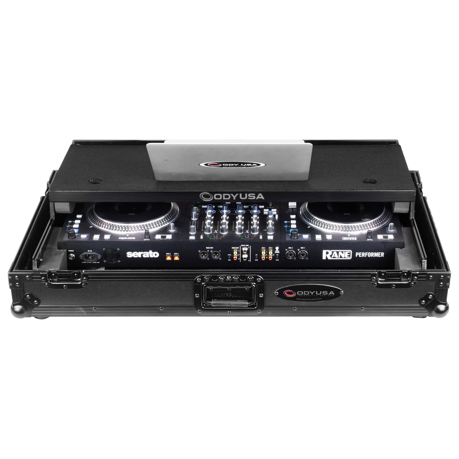 Odyssey FZGSPERFORMERW1BL - RANE PERFORMER Black Label 1U Flight Case with Glide Style Laptop Platform and Wheels.