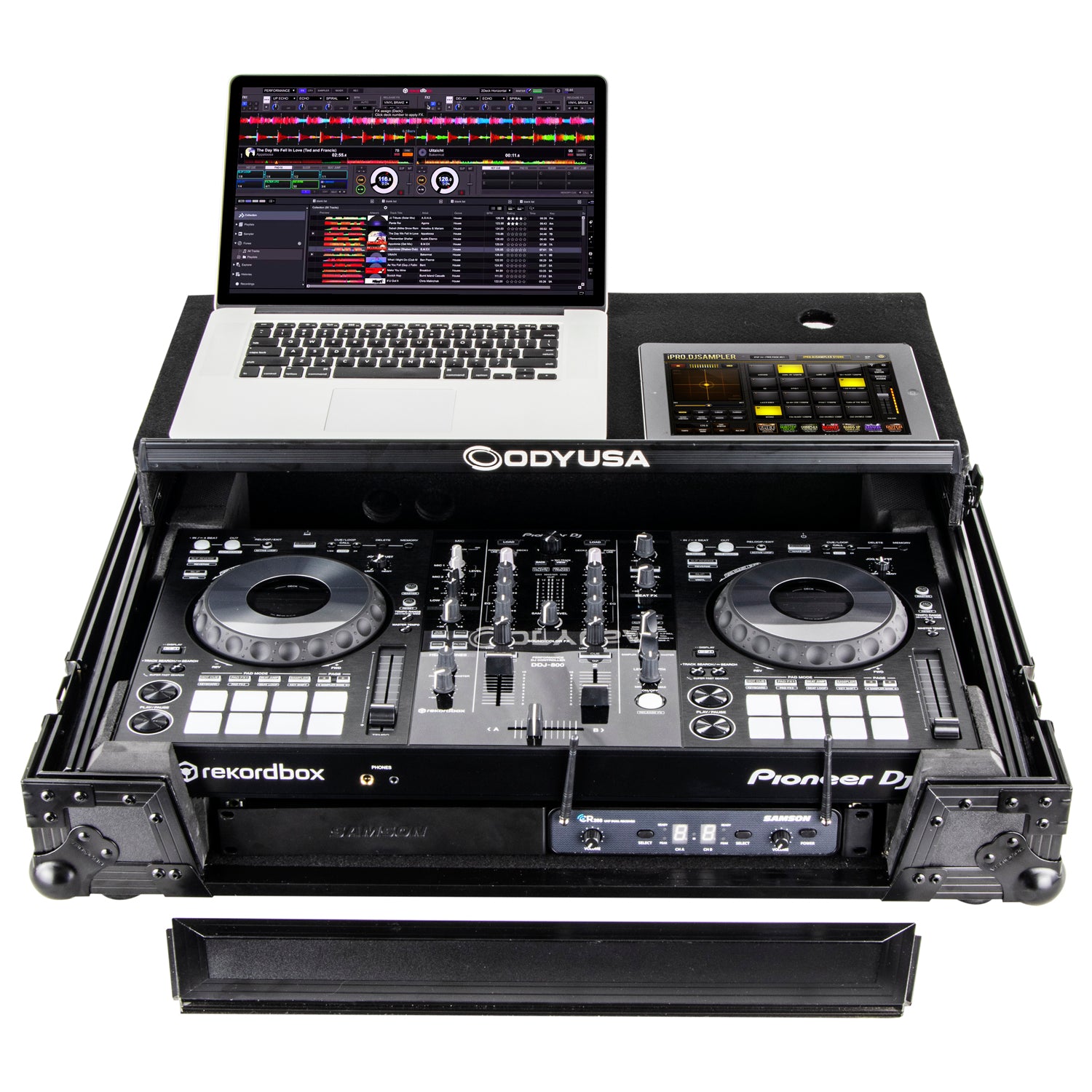 Odyssey FZGSPIDDJ8001BL - Black Pioneer DDJ-800 Flight Case with Bottom 1U Rack Space and Glide Platform.