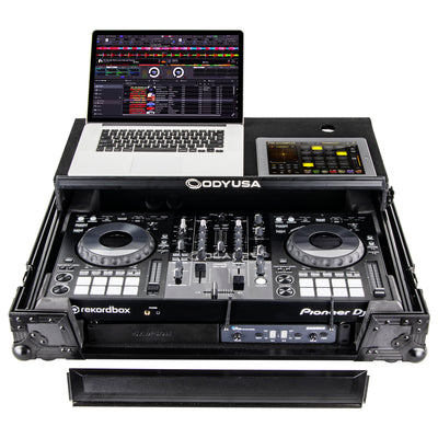 Odyssey FZGSPIDDJ8001BL - Black Pioneer DDJ-800 Flight Case with Bottom 1U Rack Space and Glide Platform.