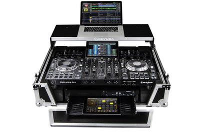 Odyssey FZGSPRIME4W2 - Denon Prime 4 Flight Case with Patented Glide Laptop Platform and 2U Rack Space