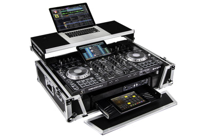 Odyssey FZGSPRIME4W2 - Denon Prime 4 Flight Case with Patented Glide Laptop Platform and 2U Rack Space
