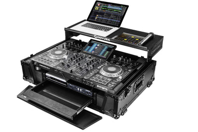 Odyssey FZGSPRIME4W2BL - Denon Prime 4 Black Flight Case with Patented Glide Laptop Platform and 2U Rack Space