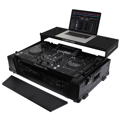 Odyssey FZGSXDJRX2W2BL - Black Pioneer XDJ-RX / XDJ-RX2 Flight Case with 2U Rack Space and Glide Platform