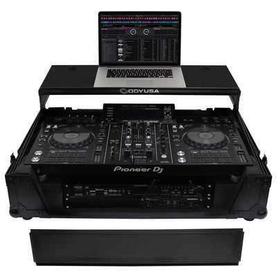 Odyssey FZGSXDJRX2W2BL - Black Pioneer XDJ-RX / XDJ-RX2 Flight Case with 2U Rack Space and Glide Platform