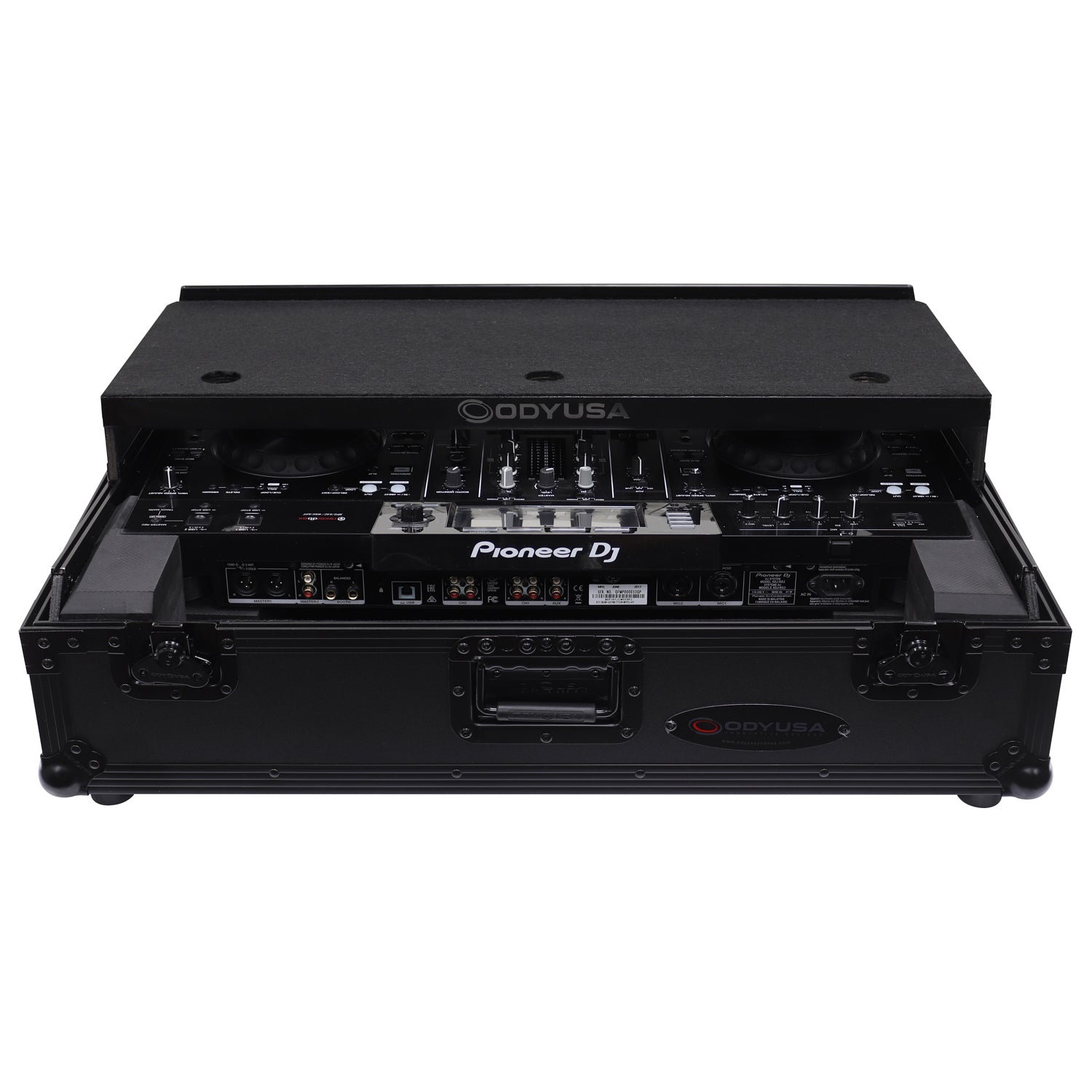 Odyssey FZGSXDJRX2W2BL - Black Pioneer XDJ-RX / XDJ-RX2 Flight Case with 2U Rack Space and Glide Platform