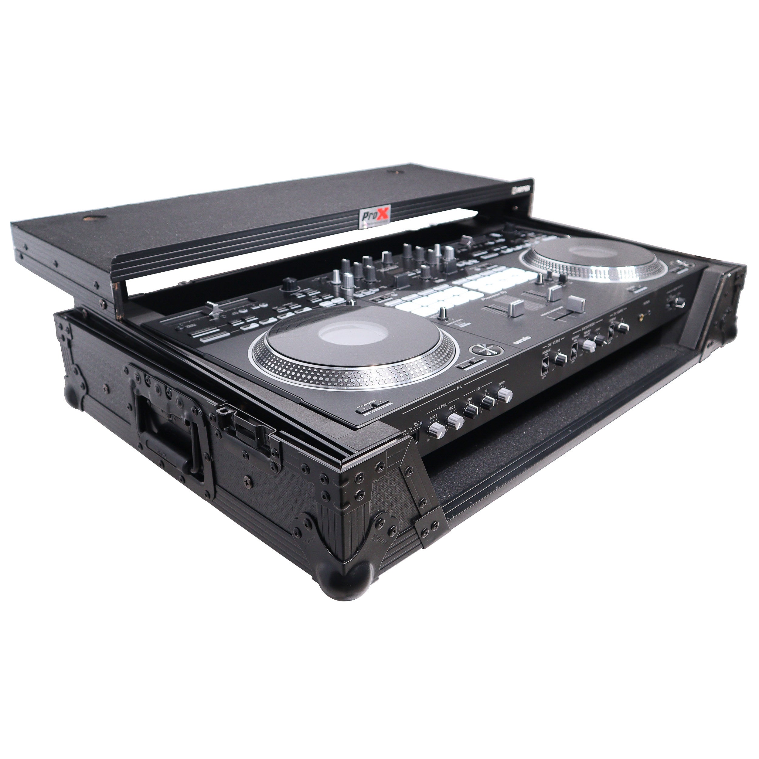 ProX XS-DDJREV7WLTBL - ATA Style Flight Case for Pioneer DDJ-REV7 DJ Controller with Laptop Shelf Wheels and 1U Rackspace Black Finish