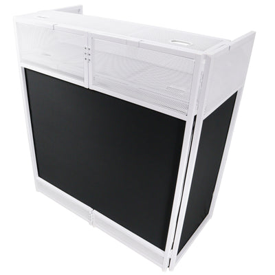 ProX XF-VISTAWHMK2 - VISTA DJ Booth Table Work Station with White Black Scrims and Carrying Bag White Frame